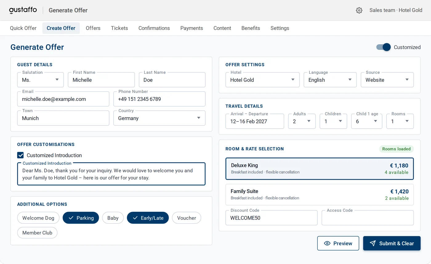 Demo screen: Preparing a personal offer
