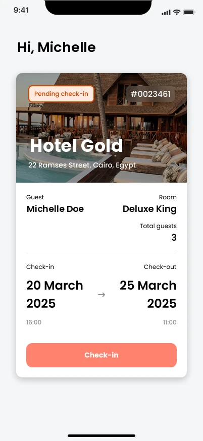 Booking card with check-in pending