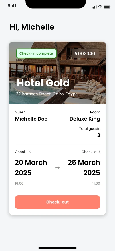 Guest app: the booking with check-in complete